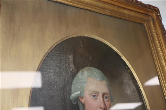 English School (late 18th century) Head and shoulder portrait of a gentleman wearing a powdered wig 12.25 x 9.25in.